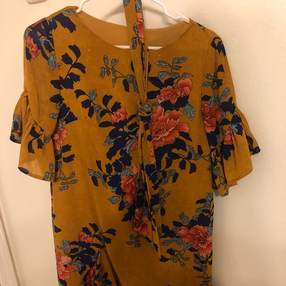 Mustard color floral print dress - Picture 1 of 2